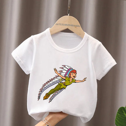 Hot Sale Peter Pan Tinker Bell Print Cartoon Kids T-Shirts Girls Clothes Baby Boys Short Sleeve T shirt Summer Children Tops