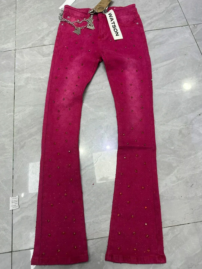 2026 Rhinestone Men's High Street Quality Slim Fit Skinny Long Denim Flared Jeans Pants