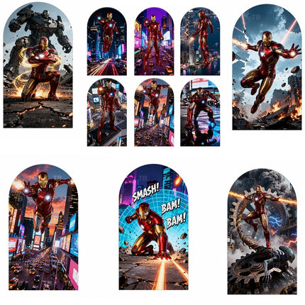 Children's birthday party superhero Iron Man theme gift arch photography background props customizable wall posterstretch fabric