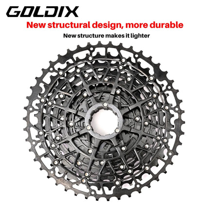 GOLDIX Ultralight MTB Cassette Freewheel k7 9/10/11/12/13 Speed HG Structure Sprocket Carbon Steel Material for Mountain Bike