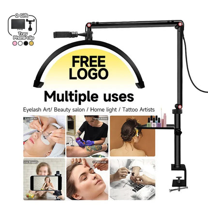 2025 Custom LOGO NEW Half-Moon Ring Light Moon Lamp Makeup Skincare Beauty Tattoo Lash Light Nail Table Facial Bed Clip-on Lamp