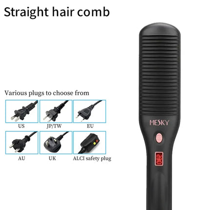 Corded Electric Comb Negative Ion Technology 180-230℃ 1H Auto Shut Off Anti-Frizz Design Hair Straightener Brush for Women