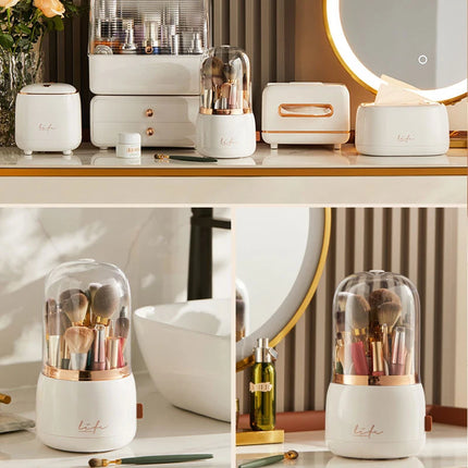 Luxury Light Makeup Brush Holder Dustproof Rotating Cup Organizer for Lipstick Eyebrow Pencil - Elegant Storage Solution