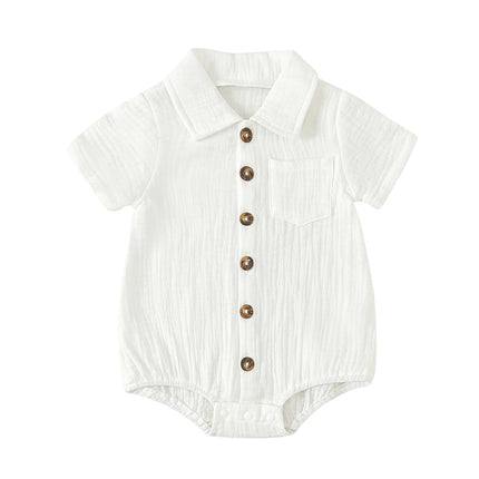 Citgeett Summer Infant Baby Girls Boys Shirts Bodysuit Solid Color Turn-Down Collar Short Sleeve Jumpsuits Casual Clothes