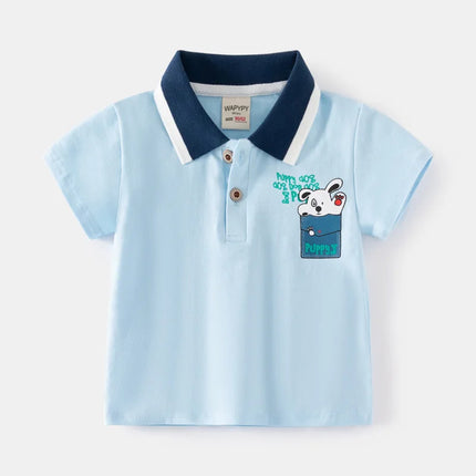 Boys' short sleeved T-shirt 2 wholesale 2025 new children's lapel polo shirt baby summer top trend one piece hair replacement