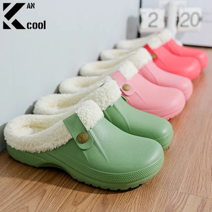 KANCOOL Fur Lined Clogs Shoes For Women Men Winter Indoor Outdoor Waterproof Plush Slippers Cozy Warm House Slippers Garden Shoe