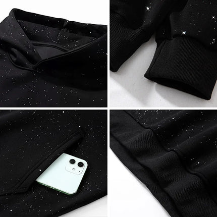 Loose Fleece-lined Hoodie Women's Autumn Winter New Fashion Korean Style Customizable Logo Group Wear Star-sprinkled Sweatshirt