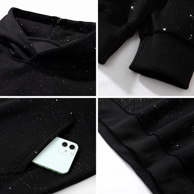 Loose Fleece-lined Hoodie Women's Autumn Winter New Fashion Korean Style Customizable Logo Group Wear Star-sprinkled Sweatshirt