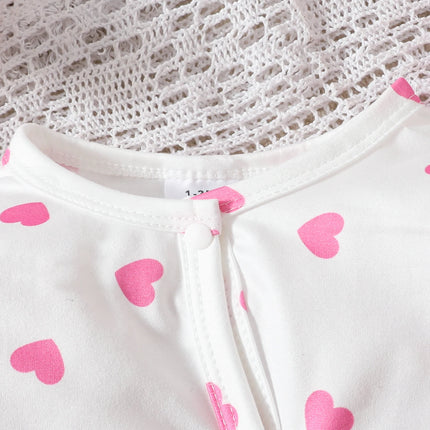Infant Girls' Four-Season Lightweight Sweet Style Baby Comfortable Round Neck Long-Sleeve Footed Geometric Pattern Three-Piece S
