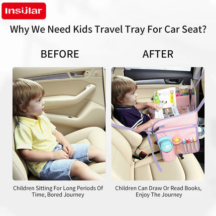 Kids Travel Tray Storage Pocket Waterproof Toy Painting Board Portable Safety Seat Folding Table Painting Board Vehicle-mounted