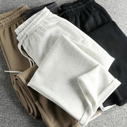 2025 Autumn New American Retro Solid Color Knitted Sweatpants Men's Simple Elastic Waist Drawstring Sport Casual Loose Pants