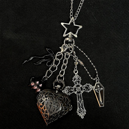 Original Hollow Heart Pocket Watch Chain Keychain Design Steampunk Clock Vintage Necklace Pendant Jewelry Watch Men Women Gift
