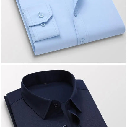 Men's Slim Fit Long Sleeve White Shirt Wedding Groomsmen Business Formal Korean Style Polyester Fiber Non-Iron Treatment