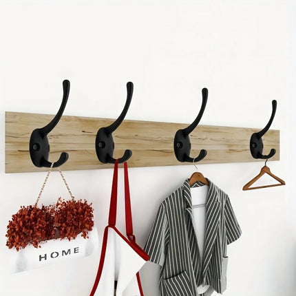 4Pcs Black Metal Coat Hook, Wall Mounted Retro Dual Hanging ,Utility Accessories, Simple Screw Installation 4Pcs Black Metal Coa