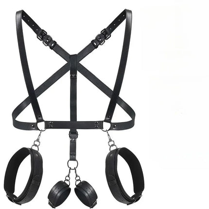 BDSM Bondage Kit Adjustable Restraint Harness Set Wrist Cuffs Metal Hook Couples Roleplay Accessories