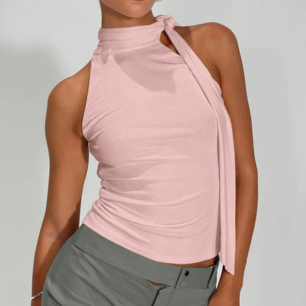 Women Sexy And Elegant Sleeveless High Neck Slim Fit Vest Nightclub Street Style New White Strap Casual Upper Outer Garment