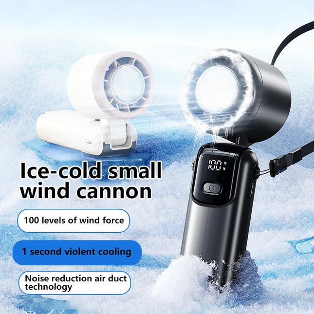 Lenovo Foldable/Hangable USB Desk Fan Ice Cooling Handheld Fan, 100 Speeds, Turbo Portable for Outdoor Fast Chill, Ice Compress, New