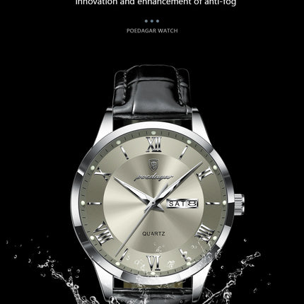 POEDAGAR Top Luxury Watch For Men Military Waterproof Luminous Date Week Man Wristwatch Leather Men's Quartz Watches Sport Reloj