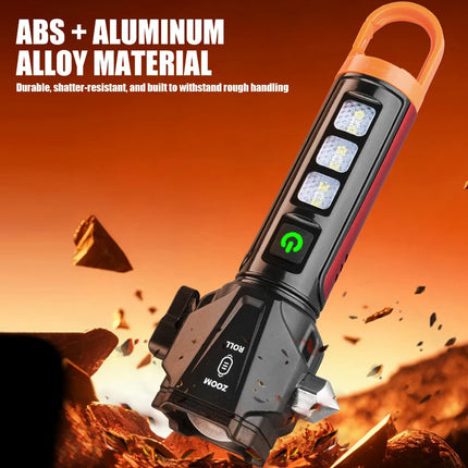Tactica LED Flashlight w/ Safety Hammer & Seatbelt Cutter, SOS Red Strobe,Rechargeable Survival Gear for Outdoor EDC Defense