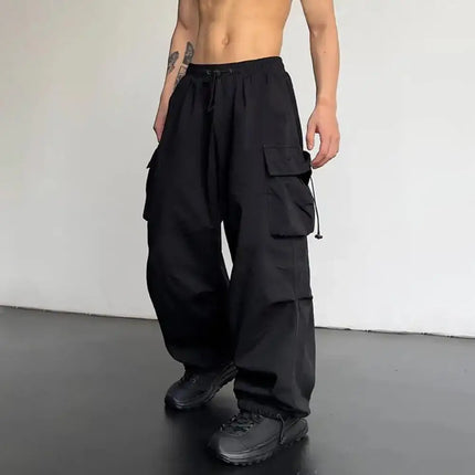 Men Baggy Cargo Pants Solid Color Pants Loose Fit Jogger Trousers With Side Pockets American Style Male Street Outdoor Sports