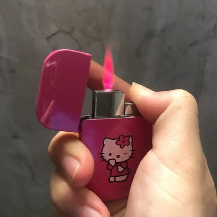 Butane Gas Lighter Katie Cat Pink Flame Windproof Inflatable Lighter Cigarette Accessories Women's Lighter Small Gift