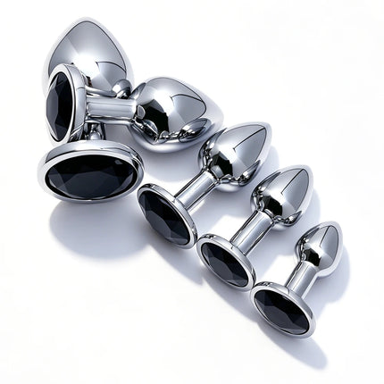 5 Size Black butt plug Metal anal plug Jewelry base beginner to expert G-point massage dildos adult women toys adult men toys