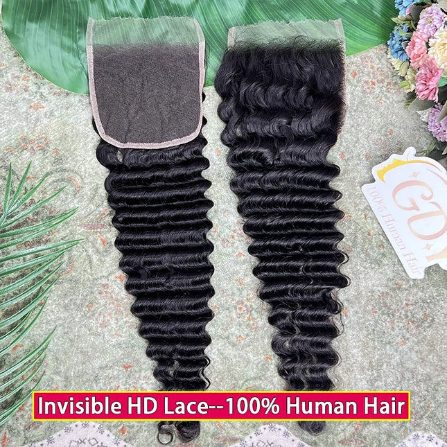Deep Wave 5x5 HD Lace Closure Melt Skins Pre Plucked Small Knots Invisible HD Lace 100% Raw Virgin Human Hair Natural Color
