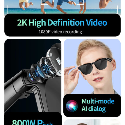 2 in1 4K Smart AI Glasses 800W pixel AI Shooting Camera HD Photo Video Voice Call Translation Waterproof Bluetooth AI Glasses