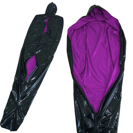 Vinyl PVC Leather Bondage Sack Bag with Inner Arm Pocket Zipper Wetlook Two Side Bondage Bag Cross Dressering Cosplay Bodysuit