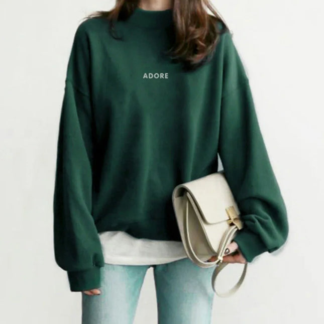 Women's Fce-Lined Hoodie Loose Fit High Ne Letter Print Top Korean Sle Autumn Winter New Arrival Student Faion