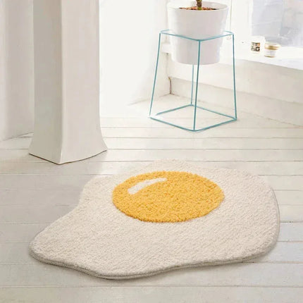 VIKAMA Fun Fried Egg Shaped Rug Soft And Skin-Friendly Home Decor Rug For Living Room, Bedroom And Bedside Home Decor