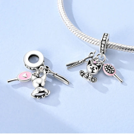 Original 925 Sterling Silver Charm Bead Balloon Poodle Cute Puppy Heart Charm Fit Bracelet Bangle Pendant Women DIY Jewelry Gift