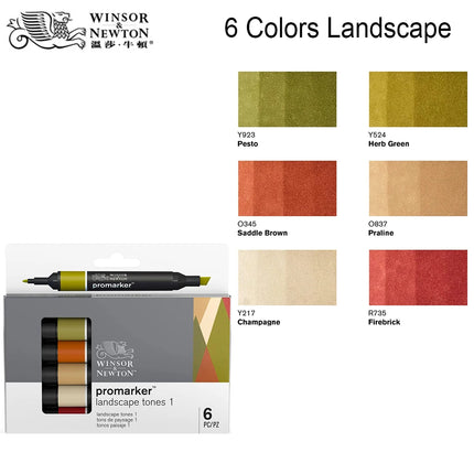 WINSOR&NEWTON Professional Promarker Pen 6/12 Colors Double-side(round toe and oblique) Drawing Design Marker Pen