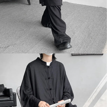 New Chinese Style Men's Shirt and Pants Set Retro Spring Autumn Youth Chinese Style Clothing Polyester Fiber Machine Washable