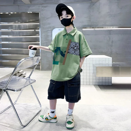 Children's wear boys' summer T-shirt 2025 new item, Zhongda children's summer boys' summer style, pure cotton polo shirt, short