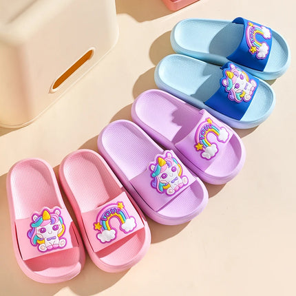 New Unicorn Slippers Boy Girl Summer Kids Rainbow Indoor Slippers Non-Slip Beach Sandals Toddler Home Shoes Baby Flip