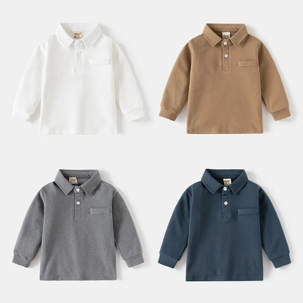 2026 Children's Solid Color POLO Shirt Boy Handsome Fashion Sports Long Sleeve Sweatshirts Autumn Casual Loose Tops Kids Clothes