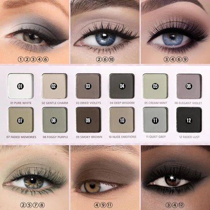 Afflano 12 Colors Eyeshadow Palette Powder Matte Shimmer Nude Beige Brown Natural Colors Highly Pigmented Blendable Eye Makeup