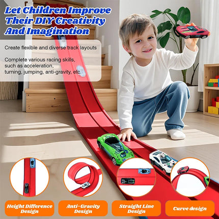 Kids' Flexible 13ft & 16ft Racing Track Kit with Suction Attachments and 4 Petite Racecars