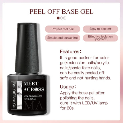 7ml MEET ACROSS Peel Off Base Gel Clear Primer UV Gel Nail Polish Base Gel Semi Permanent Air Dry Gel For Protect Care Art Glue