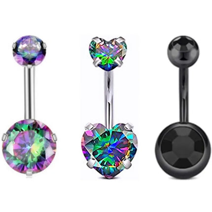 3PCS/Lot Surgical Steel Crystal Belly Button Piercing Set 14G Heart Belly Piercing Pack CZ Navel Ring Set Cute Belly Bar Bulk
