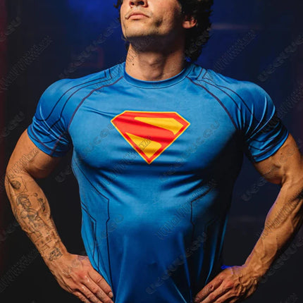 Superman Fitness T-shirts Muscle Short Sleeve Tees Casual Round Collar Sports Tshirt MMA Series Body Building Top Male Clothes
