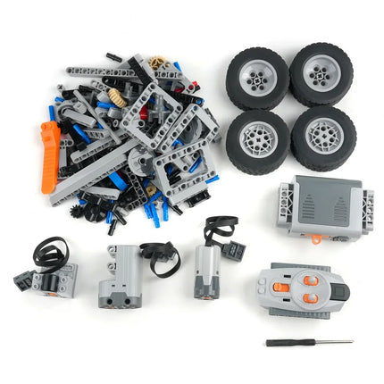 4WD RC Car Chassis Electric Set Building Block Motor Wheels RC Reciever Battery Box Functions Simulation Spray MOC Technical Toy