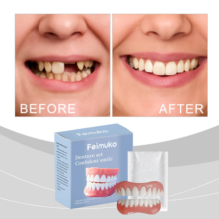 Premium Silicone Temporary Dentures Full Set Safe Perfect Fit Fake Teeth for Missing Broken Teeth,Oral Health Confidence Boost