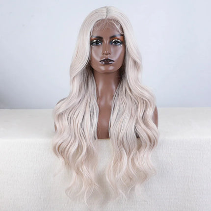 FASHION IDOL 28 Inch Body Wave Lace Front Wigs Synthetic With Baby Hair Wigs For Women Ombre Blonde Higlight Lace Wigs Cosplay