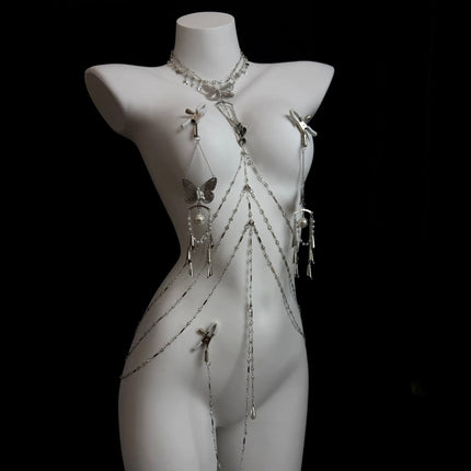 Sexy Body Chain Butterfly Nipple Clamp Breast Massager BDSM Necklace Nipple Ring Anal Plug Clitoris Clip Anal Stimulator Adults