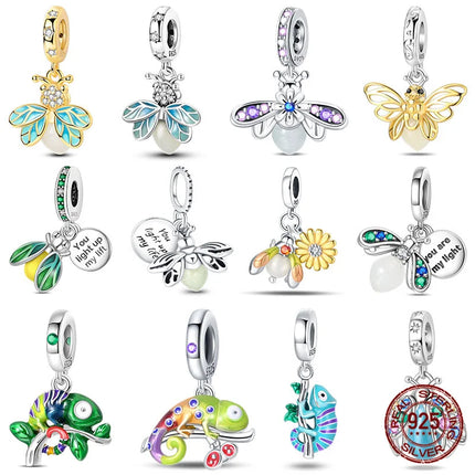 Hot Original 100% 925 Sterling Silver Chameleon Beads Firefly Charms Fit Original Bracelet DIY Jewelry Making Women's Gift