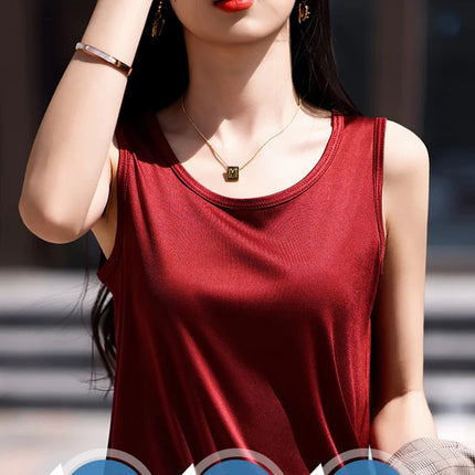 High-End Acetate Fiber Women's Knitted T-shirt with Suspender European Fashion Style Popular Women's Top