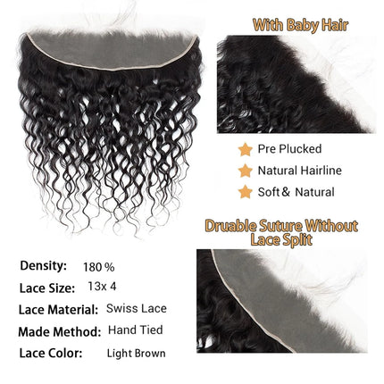13x4 Lace Frontal Closure Water Wave Human Hair Ear to Ear HD Lace Frontal Closure Free Part Brazilian Wet and Wavy Hair