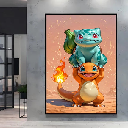 Japanese Anime Canvas Paintings Pokemon Pikachu Poster Cartoon Character Picture Bright and Clear Colors High Quality Home Decor